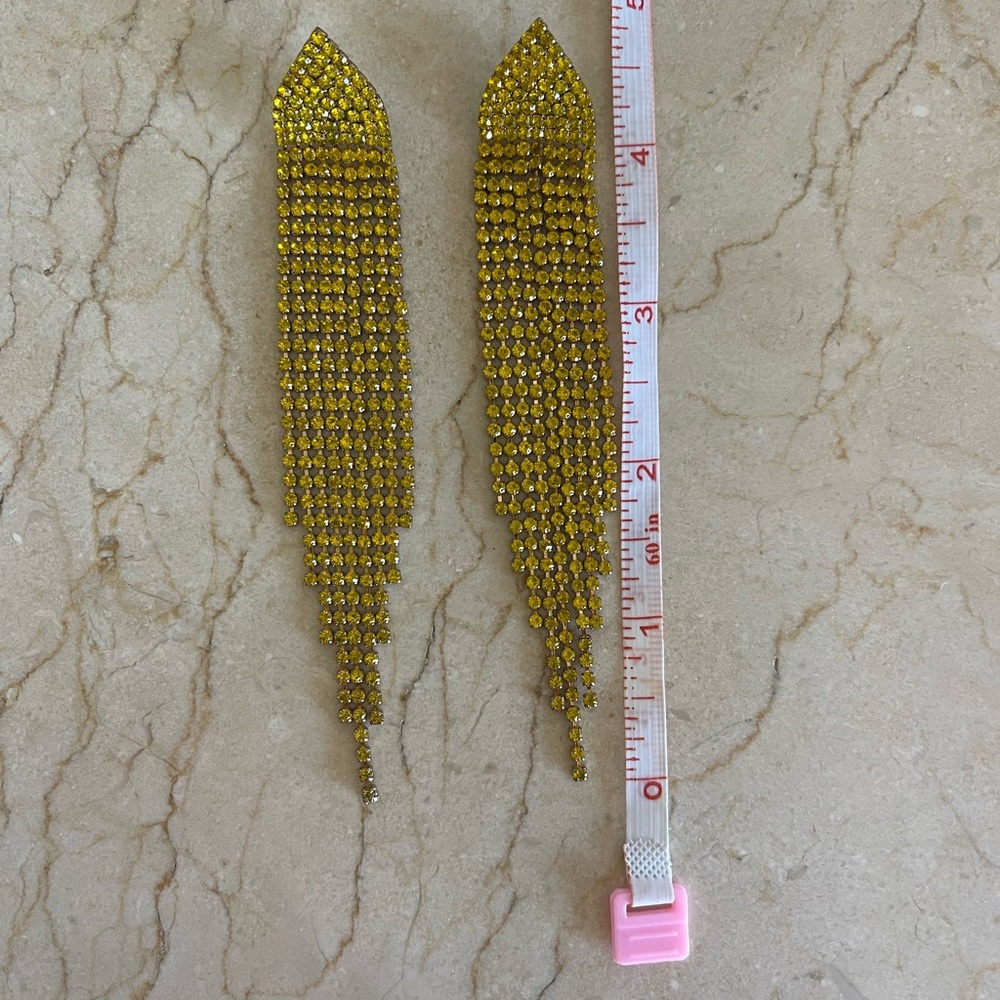 Yellow Statement Fringe Earrings - Picture 4 of 6